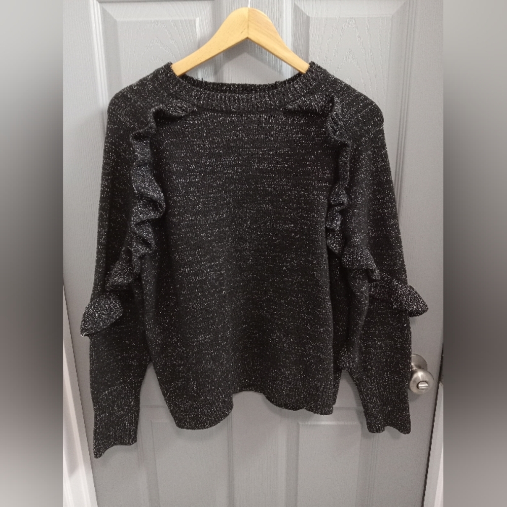Women's Black Sweater with Ruffle Detail